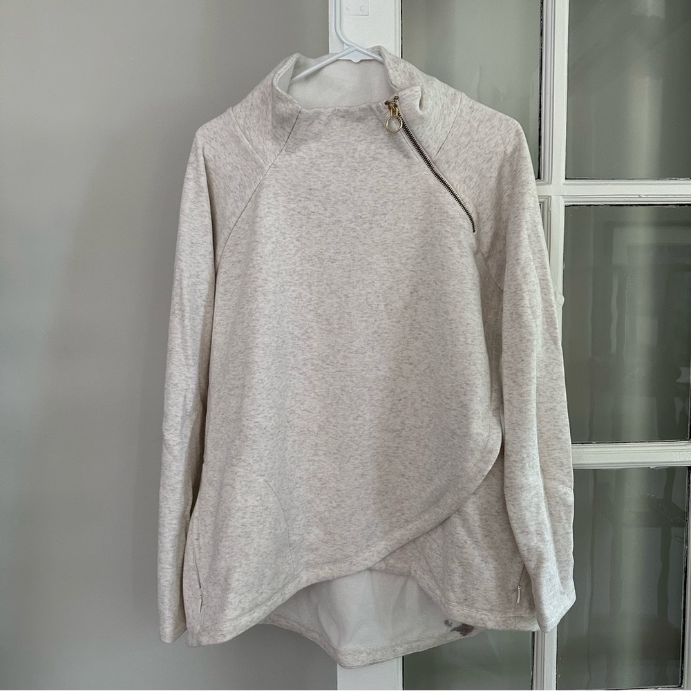 Athleta Zip Up Crewneck in light grey/cream, size large